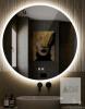 NEW S'BAGNO 24" Round LED Bathroom Mirror with Anti-Fog, Dimmable Lights, and Bluetooth Speaker