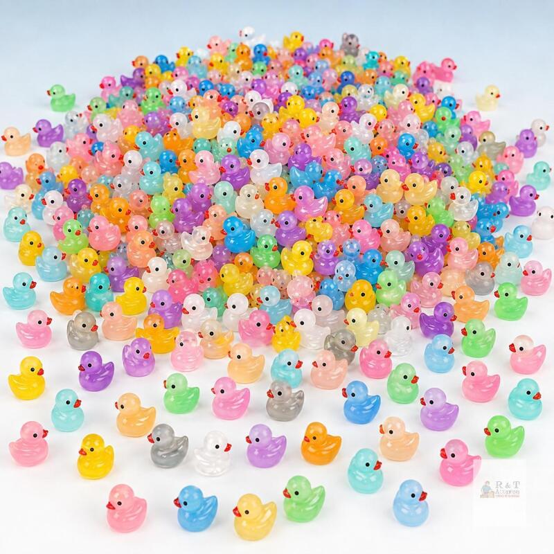 New 180 (ish)Pcs Luminous Mini Resin Ducks to Hide, 18 Colours | Glow in the Dark, 1.38 x 1.1 cm Size, Fairy Garden Decor, Waterproof & Durable, Party Favours