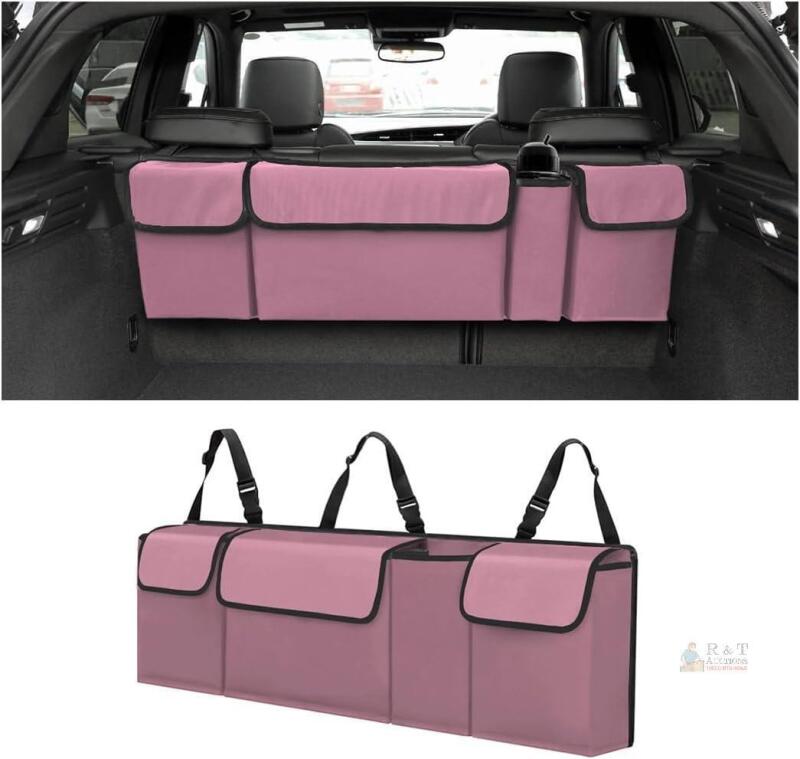 New XINLIYA Purple Car Trunk Organizer, Auto Waterproof Sturdy Backseat Hanging Large Storage Collapsible Cargo Bag with Anti-Slip Adjustable Strip&4 Pockets