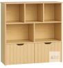 NEW Hoobro NL88CW01 Toy Storage Cabinet, 32" Tall, 6 Cubbies, 2 Rolling Bins, Light Oak