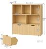 NEW Hoobro NL88CW01 Toy Storage Cabinet, 32" Tall, 6 Cubbies, 2 Rolling Bins, Light Oak - 2