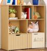 NEW Hoobro NL88CW01 Toy Storage Cabinet, 32" Tall, 6 Cubbies, 2 Rolling Bins, Light Oak - 3