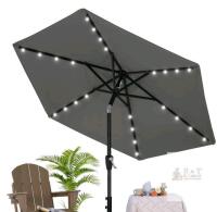 new MasterCanopy UB25 7.5 ft Solar Patio Umbrella with LED Lights, Grey, Crank & Tilt Mechanism