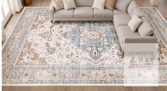 NEW 10x12 Beige Blue Area Rug, Polypropylene, Medallion Design, Model X24040,