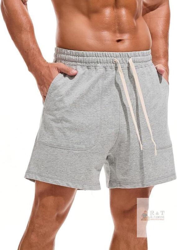 NEW Amy Coulee Men's Light Gray Sweat Shorts, Size L, 100% Cotton, 5.5" Inseam, Elastic Waist with Drawstring