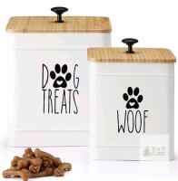 NEW Perfnqiue Dog Treat Container Set &ndash; White, Airtight, Galvanized Steel, Bamboo Lids