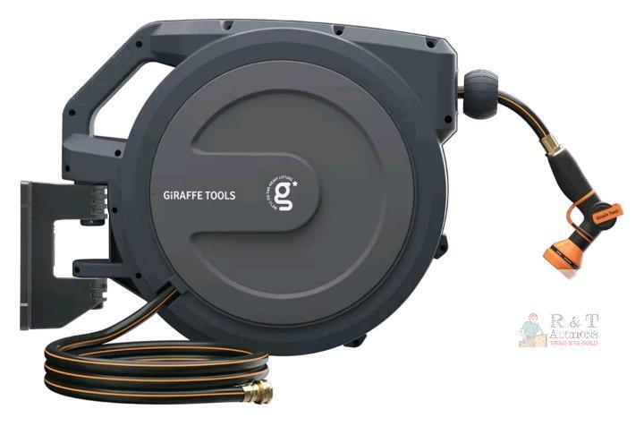 NEW Giraffe Tools Retractable Hose Reel 100ft x 1/2" &ndash; AW3012US, Wall Mount, 9-Pattern Nozzle