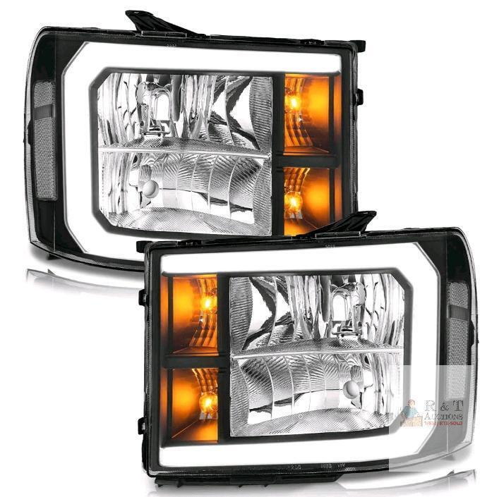 NEW WEELMOTO LED DRL Headlights for 2007&ndash;2013 GMC Sierra 1500, Black Housing, Amber Reflector