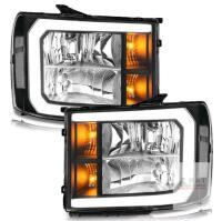 NEW WEELMOTO LED DRL Headlights for 2007&ndash;2013 GMC Sierra 1500, Black Housing, Amber Reflector