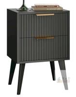 YAUKOMEL CTG55B Black Fluted Nightstand with 2 Drawers and Gold Handles
