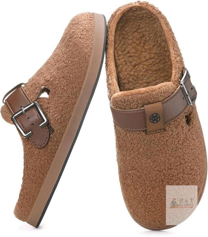 Brown Fleece-Lined Slip-On Clogs with Buckle, Size 44 EU (US Men's 10)