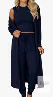 BTFBM Navy Blue 3-Piece Lounge Set, Size Large, Cardigan, Crop Top, Drawstring Pants, Relaxed Fit