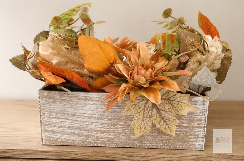 NEW Artificial Fall Floral Centerpiece, Rustic White Wood Box, 10&rdquo;x4&rdquo;x7&rdquo;, Emergency #1 Prime Co.