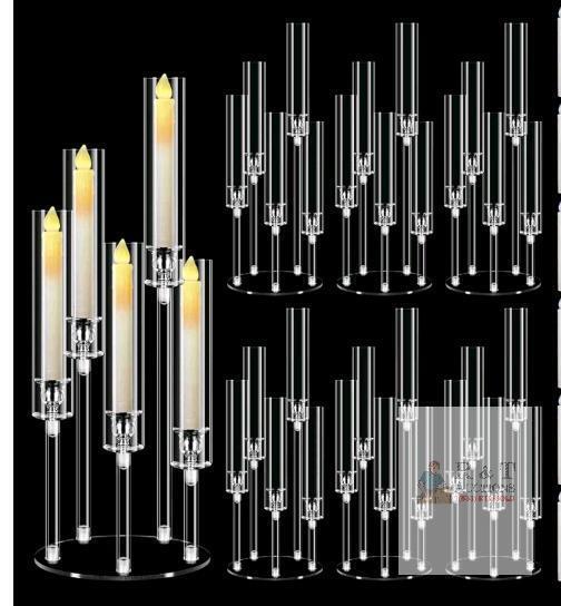 NEW Set of 6 Acrylic 5-Arm Candle Holders, 27in Tall, Fits 0.8in LED Candles, Modern Clear Design