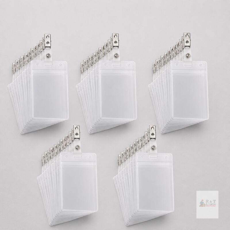 New 50 Name Badge Holders - 3 x 4", Vertical, Clip-on Style with clips