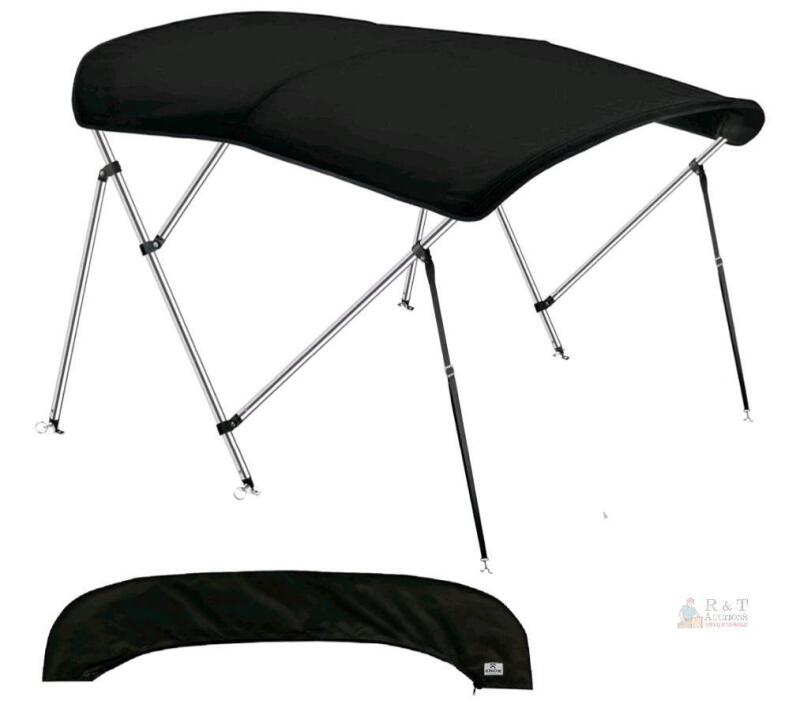 NEW 3-Bow Bimini Top Boat Cover, 6' x 46" x 54"-60", Aluminum Frame, Black, Quick Release, Boot