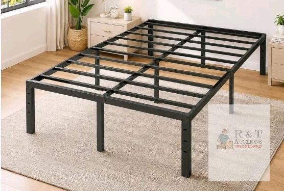 Queen Size Metal Platform Bed Frame with Headboard and Footboard, Black Steel, 800 lb Capacity