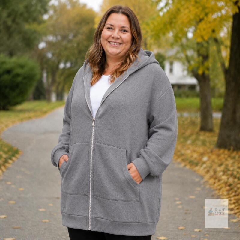 New XXL KISSMODA Womens Casual Long Hoodie Zip Up Jacket Sweater Top Winter Cloth