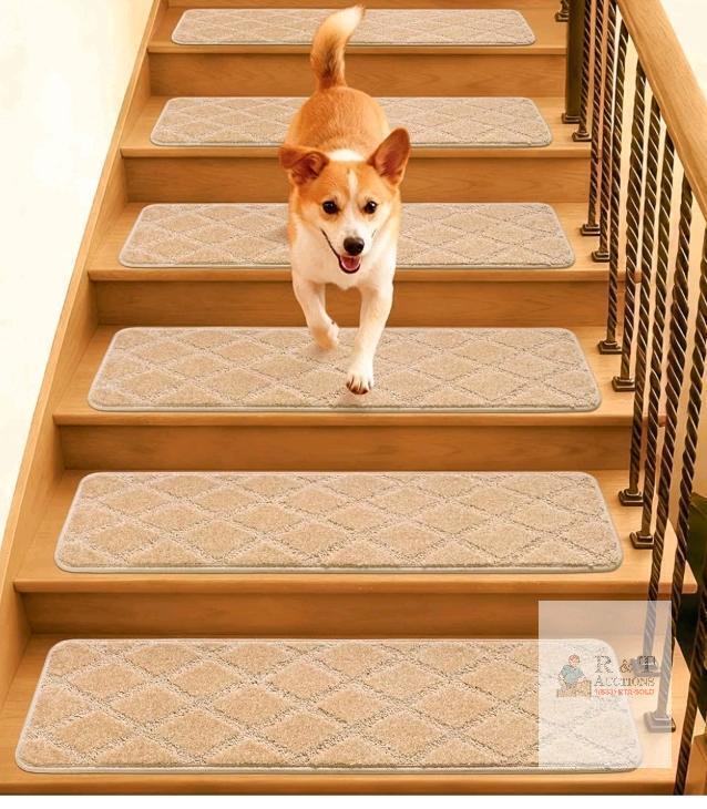 NEW Beige Carpet Stair Treads, Non-Slip, Diamond Pattern,