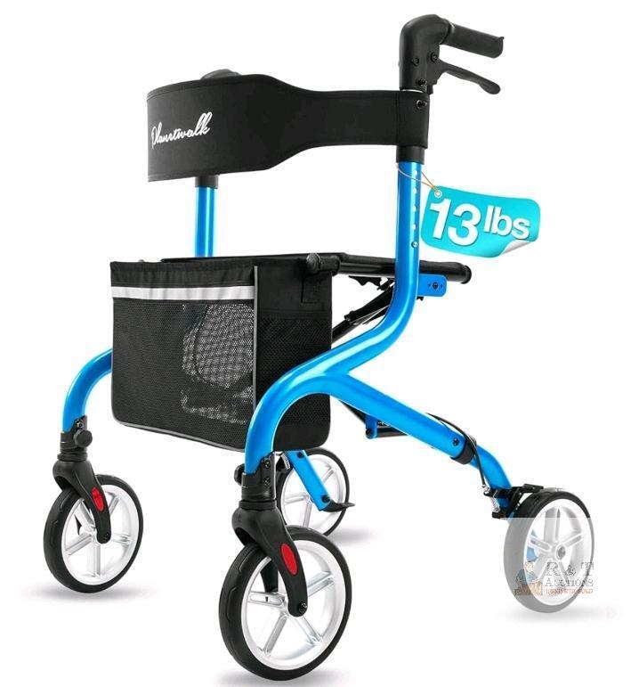 Planetwalk PLW-TRA038BU Super Lightweight Rollator, 13 lbs, 300 lb Capacity, 8" Wheels