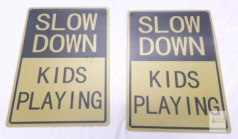 Pair of 12"x18" Aluminum 'Slow Down Kids Playing' Reflective Street Signs
