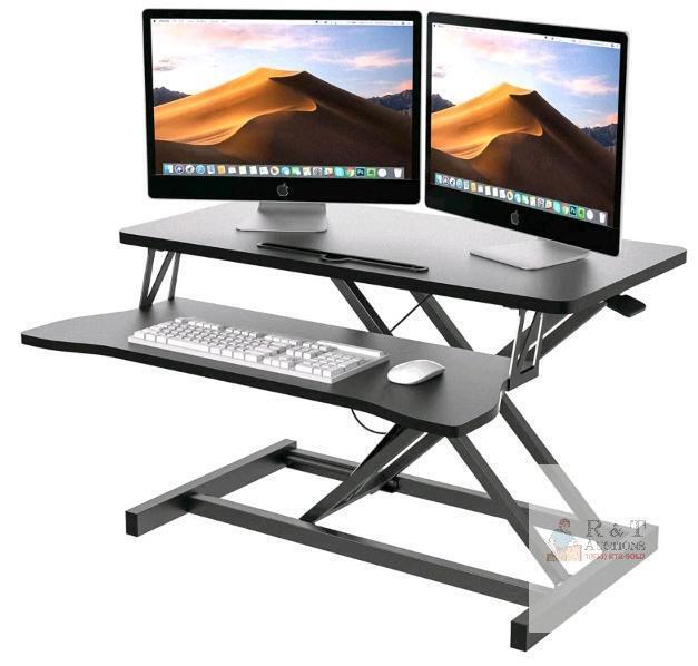 Solid As Mountain 32" Sit-Stand Desk Converter, Adjustable Height, Dual Monitor, Keyboard Tray, Black