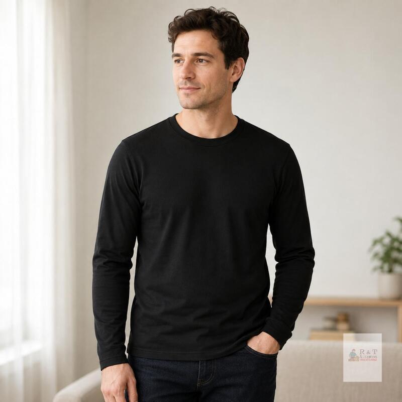 NEW Size SM ROUGH DRESS 1905521 Supima Long Sleeve Crew Neck Black T-Shirt,New with Tags