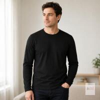 NEW Size SM ROUGH DRESS 1905521 Supima Long Sleeve Crew Neck Black T-Shirt,New with Tags