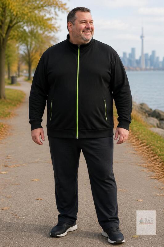 NEW SIIHWRSS Men&rsquo;s XXXL Black Zip-Up Jacket with Neon Green Accents, Two Pockets, Sport Style