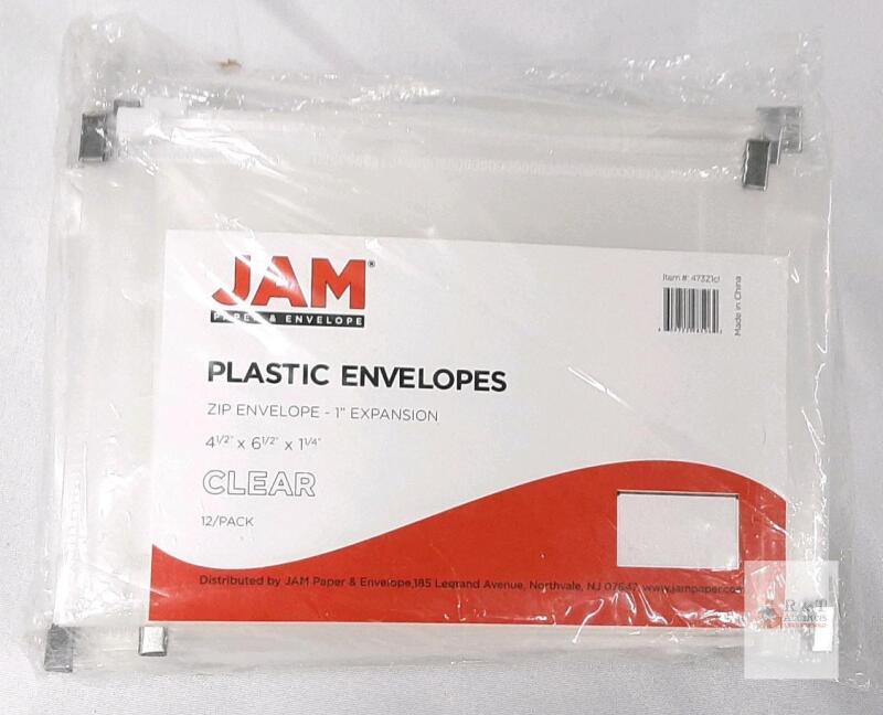 JAM Plastic Zip Envelopes, Clear, 4.5" x 6.5" x 1.25", 12 Pack, Model 47312cl, Polypropylene