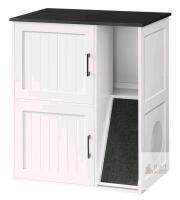 NEW MAHANCRIS CWBB3201 Cat Litter Enclosure, 31.5"x19.7"x35.4", Dual Doors, Carpet Ramp, White/Black