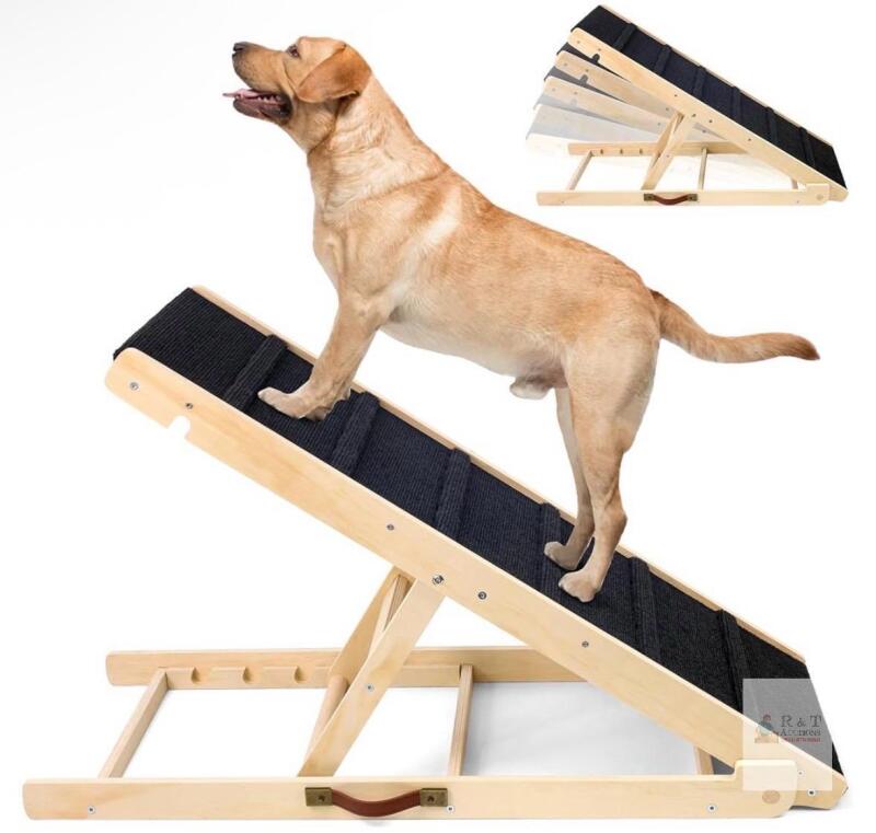 NEW Adjustable Wooden Pet Ramp, 39"x14.5", 5 Heights, Folding Non-Slip Dog Stair, Up to 200 lbs