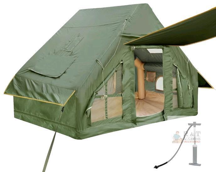 Inflatable Oxford Cloth A-Frame Tent, 10x10 ft, Green, 4-6 Person, Hand Pump, Accessories