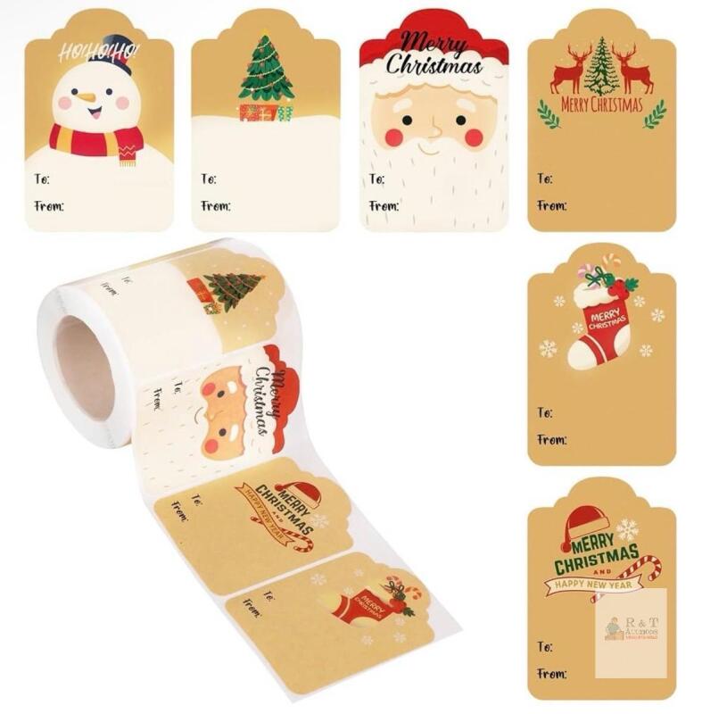 300 pcs lasuroa 2x3 in Kraft Christmas Gift Label Stickers, 6 Festive Patterns, Writable &ldquo;To/From&rdquo;