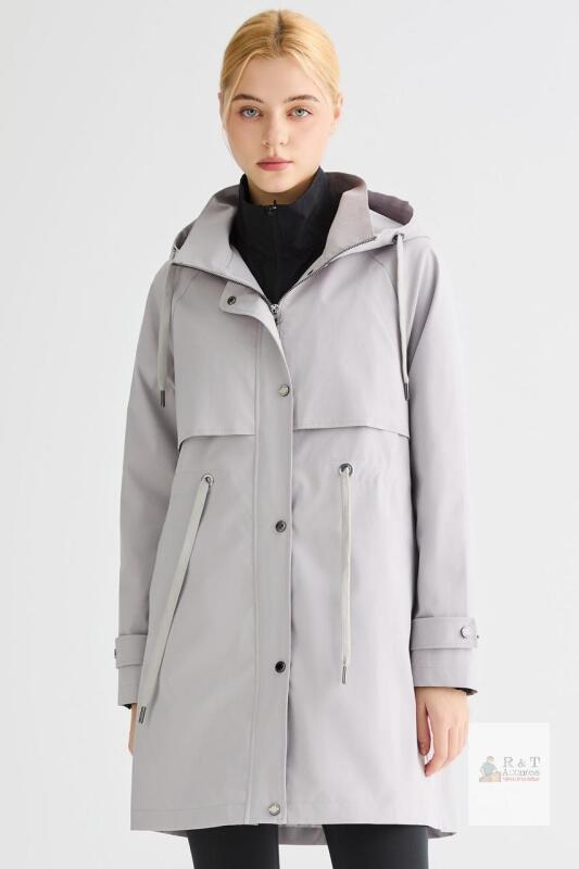 Orolay Retails $190 Women's Long Windbreaker, Grey, Size Large, Model OWD5064W, Adjustable Hood & Waist