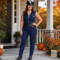 XXLOG Police Costume Set L &ndash; Women&rsquo;s Large, Navy/Black, Cap, Utility Belt, Zip Jumpsuit, PRC