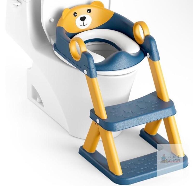 new Children's Potty Training Toilet Seat with Ladder, Blue/Yellow, Adjustable Height, Anti-Slip, Armrests