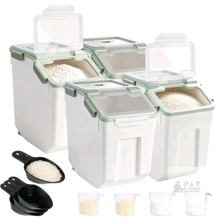 NEW Airtight Food Storage Container Set - 4 Containers (5.3 Gal Each) with Measuring Cups and Scoops