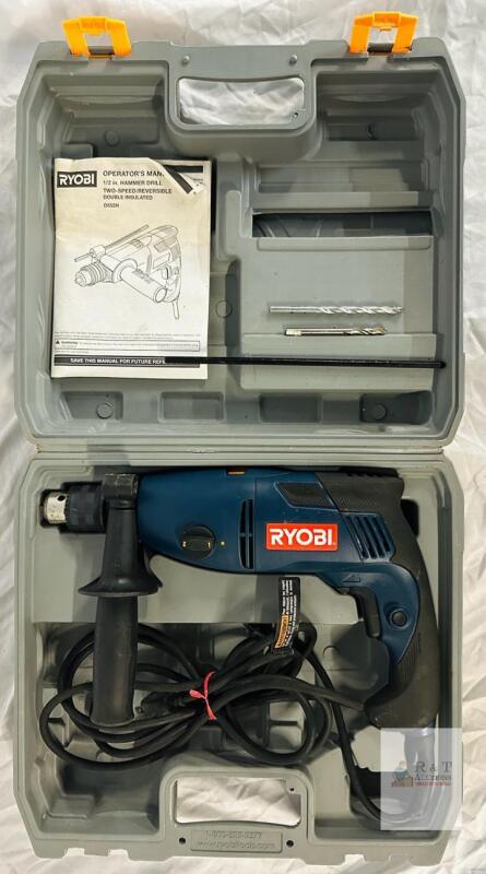 Ryobi D552H 1/2" Hammer Drill, 5.5A, 2-Speed, Corded, with Case and Accessories