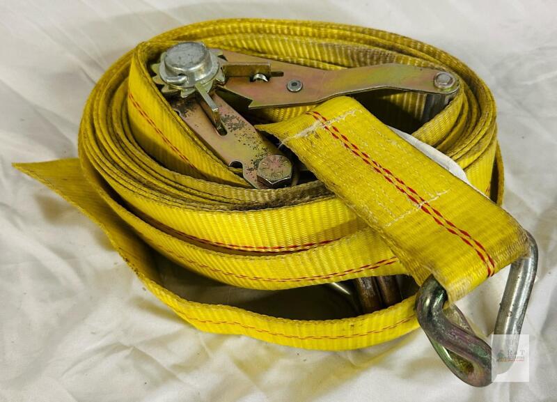 2" x 27' Ratchet Tie-Down Strap, Yellow, 10,000 lb Break Strength, 3,333 lb WLL, Hook End