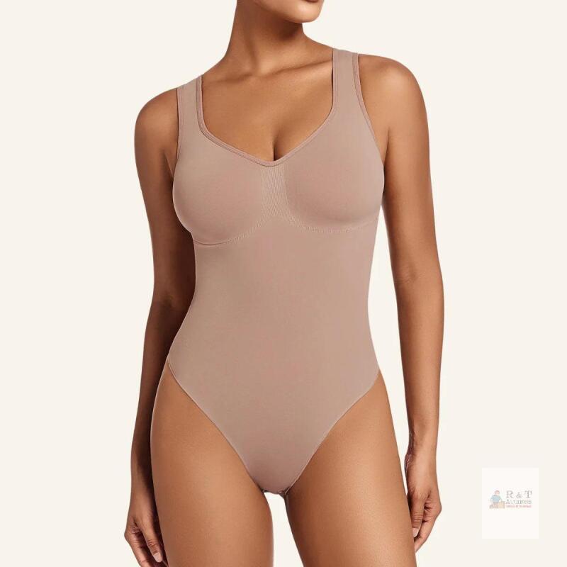 New SHAPERX Wide Strap Seamless Tummy Control Thong Bodysuit Retail $43.99