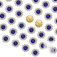 New 100Pcs Sew on Rhinestones, 12mm Flower Claw Rhinestones Crystal Glass Metal Base Sewing Gems Buttons, Dark Blue