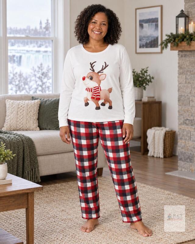 NEW Size L Woman's Reindeer Christmas Pajama Set &ndash; (White)