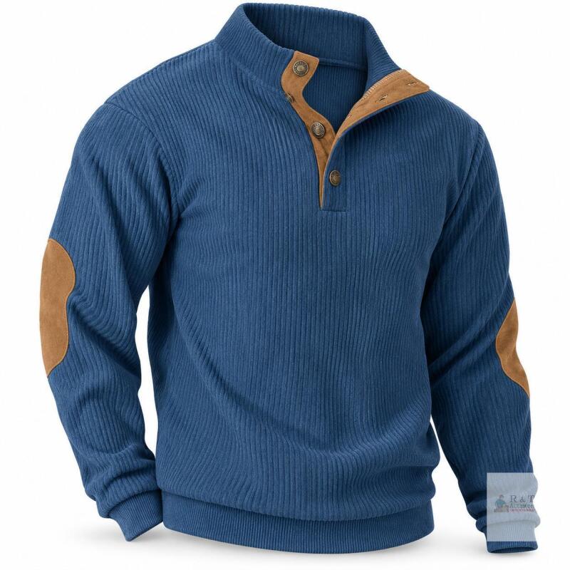 New Size L Vogstart Men&rsquo;s Blue Corduroy Quarter-Snap Pullover