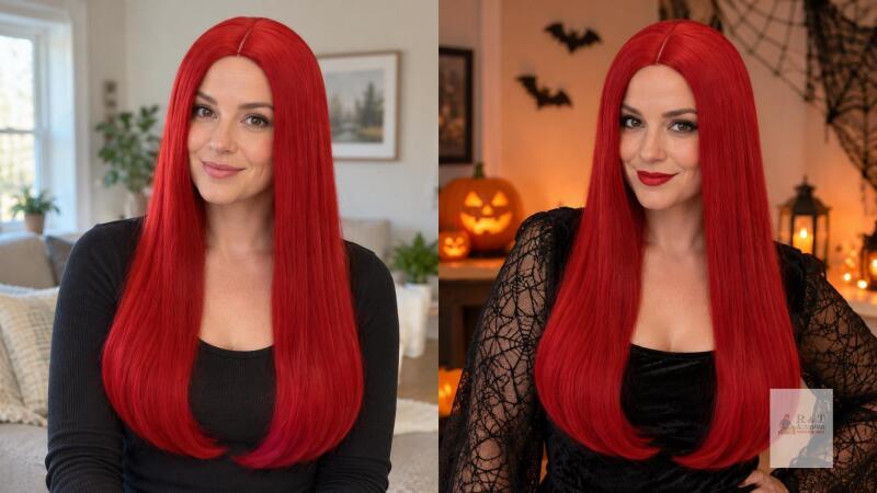New 60CM Long Red Wig for Women Long Straight Sally Cosplay Wig for Anytime :) Halloween Christmas Costume Party
