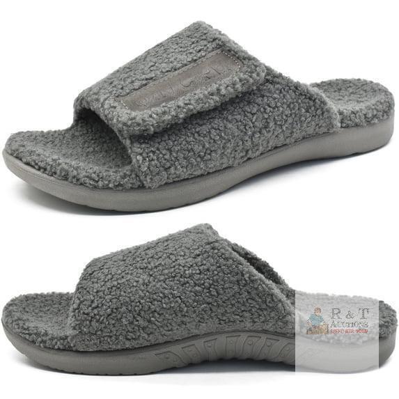 New SIZE 13 ONCAI Mens House Slippers Adjustable Straps Orthotic Plantar Fasciitis Open Toe Slides Sandals with Comfy Arch Support Slippers for man Slip-on Indoor Outdoor Rubber Sole Grey