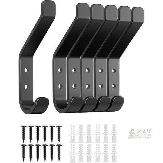 New Mkzruulf Coat Hook for Hanging, 6-Pack Black Hooks, Wall Mounted Coat Hooks, 5KG (Max) Perfect for Towels, Hats, Backpacks, Keys, and Clothes