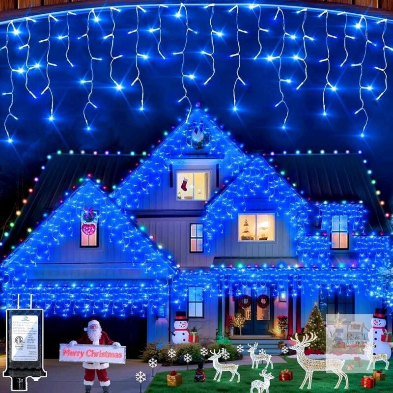 New 141FT - BLUE - 1332 LED Icicle Lights Outdoor, Faceted Diamond Lens Curtain Lights with Timer & 12 Modes, Dimmable, 360 Drops String Lights for House Eave Party Wedding Decorations
