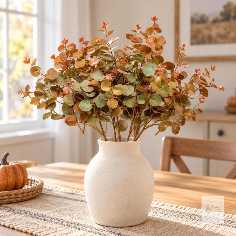 Ling&rsquo;s Moment 6-Piece Artificial Amber Eucalyptus Greenery Branch Set (jar not incl), 17.5"