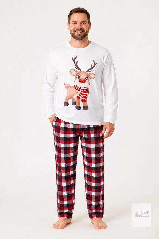 NEW Size 3XL Men&rsquo;s Reindeer Christmas Pajama Set &ndash; (White)